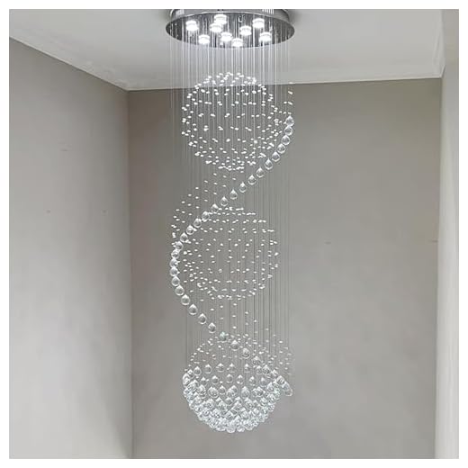 SEFINN FOUR Modern Crystal Chandelier Spiral Sphere Design 9 Light Crystal High Ceiling Light Chandelier for Living Room Hotel Stairs Foyer Entryway Height 79 inch Flush Mount Diameter 24 inch
