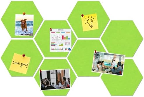 Large Hexagon Felt Cork Board Tiles, Self Adhesive DIY Felt Bulletin Board Pin Board with 35 Pushpins for Office School Home Wall Decor Stickers Memos Photos Display(Bright Green)