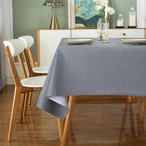 DASIAUTOEM Mantel lavable, mantel rectangular gris, PVC impermeable, lavable, mantel antiincrustante para comedor, jardín, bodas, fiestas (90 x 140 cm, gris)