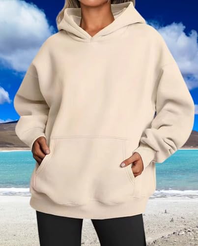 Scapodo Womens Hooded Pullover Sweatshirt Fall and Winter Trendy Casual Fashionable Spring and Autumn Hooded Sweatshirt Practical Loose Pockets Khaki