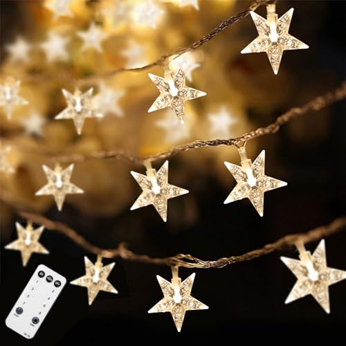 Star String Lights 59 Ft 100 LED Fairy Lights Plug in with Remote Timer Connectable Twinkle Lights for Bedroom Classroom Wedding Patio Indoor Outdoor Decor, Warm White