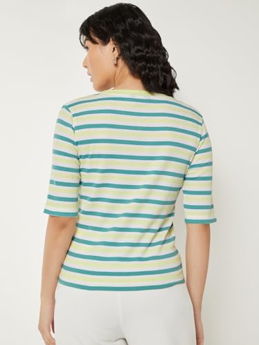 Image of Max Women Striped Ribbed T-Shirt Regular Fit