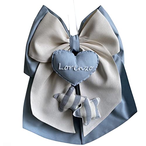 Magie di Natale Fiocco nascita in cotone personalizzabile fatto a mano 35 x h 40 cm 'Made in Italy' Carta Da Zucchero - Tortora