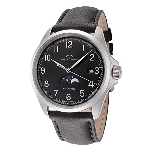 Glycine Men's Combat Classic Moonphase 40mm Black Dial Leather Watch GL0386