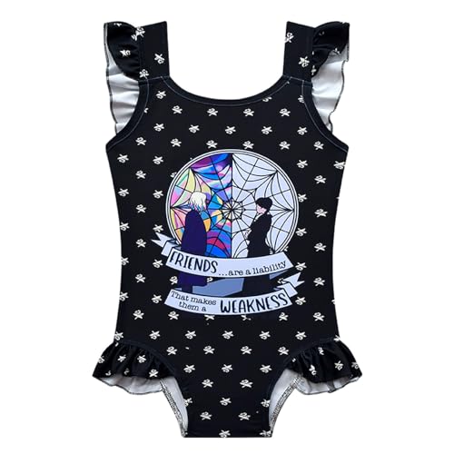MSSmile-FANKID Little Girls Cartoon One-piece Swimsuit Girls Ruffles Swimsuits Beach Sport Bathing Suit(4-5Y/110cm Black)