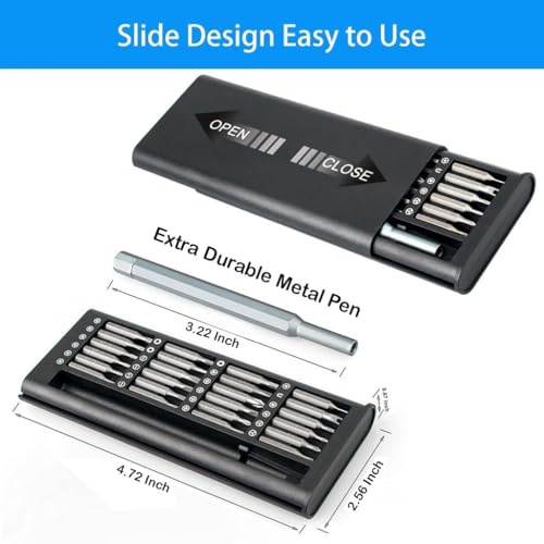Image of Peace Tech 25 in 1 Small Mini Magnetic Precision Screwdriver Bits Set, Eyeglasses, Computer, Electronic, Watch Repair Kit with Phillips and Star Tiny Screw Driver Home Kit (Metal Pen)