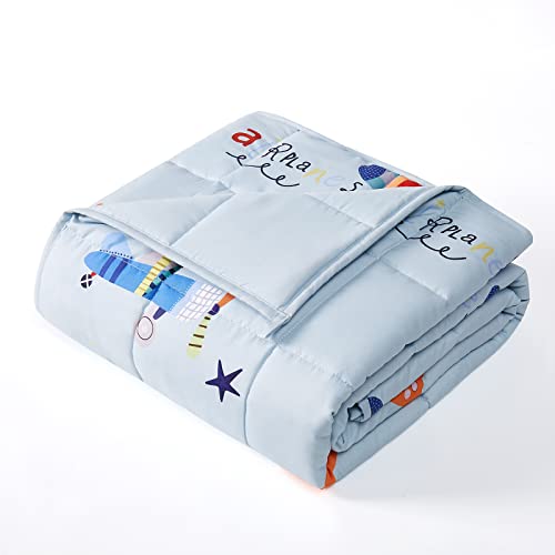 Hosukko Weighted Blanket Kids, Weighted Blanket For Kids 5 Lbs Blue Airplane Heavy Blanket For Children, Toddler Weighted Blankets For Toddler, Kids Weighted Blanket (36 * 48 Inches, 5 Lbs) #TOP5