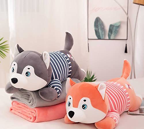Cuddly Husky Travel Blanket And Pillow 2 In 1, Stuffed Animal Throw Pillow And Fleece Blanket Combo, For Airplane Train Travel,Camping Or Office, Grey #TOP6