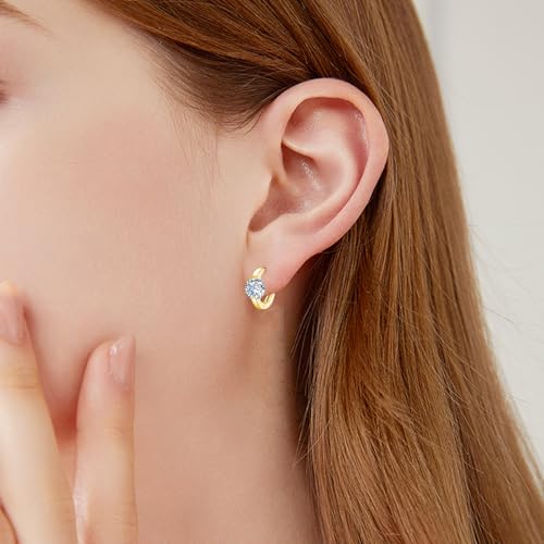 10K/14K18K Solid Gold Moissanite Hoop Earrings for Women Hypoallergenic Earrings for Sensitive Ears(1carat,D Color)3