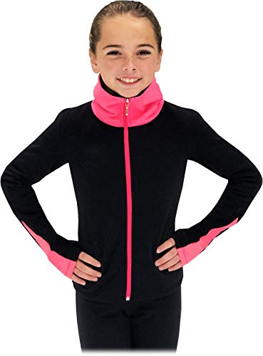 ChloeNoel JS883P Contract Elite Polartec Spiral Fleece Figure Skating Jacket(Black Neon Coral,cm)