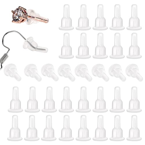 60 PCS Full-Cover Silicone Earring Backs for Studs, Clear Earring Backs Clear Rubber Earring Backings Safety Back Pads Backstops Replacement for Stabilize Earring Studs Hoops Hooks