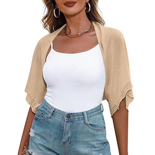 Totatuit Women's Short Sleeve Bolero Shrug for Dresses Open Front Knit Cropped Cardigan Loose Sheer Cardigan Sweater