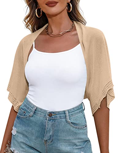 Image of Totatuit Women's Short Sleeve Bolero Shrug for Dresses Open Front Knit Cropped Cardigan Loose Sheer Cardigan Sweater