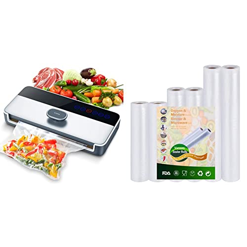 Vollautomatisches Vakuumiergerät -80kpa, Professionelles Vakuumierer Folienschweißgerät, 120W & Vakuumrollen Folienrollen Vakuumbeutel für Vakuumierer Folienschweißgerät Cover