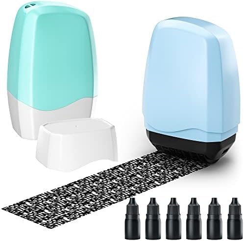 Identity Theft Protection Roller Stamp, KOEYLE 2 Pack Confidential Roller Stamp with 6 Pack Refills Ink, Identity Protection Roller Stamps for ID Theft Security and Personal Privacy Stamp(Blue&Green)