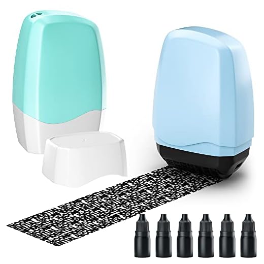 Identity Theft Protection Roller Stamp, KOEYLE 2 Pack Confidential Roller Stamp with 6 Pack Refills Ink, Identity Protection Roller Stamps for ID Theft Security and Personal Privacy Stamp(Blue&Green)