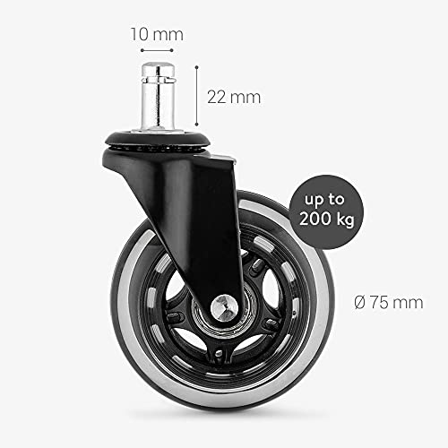 kwmobile 5x bureaustoelwieltjes - 10 mm/75 mm - Zwenkwielen voor meubels - Set van 5 - Vervangende wieltjes - 360° draaibaar - Zwart/Transparant - Afbeelding 5