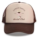 Hercicy 1 Pcs Espresso Social Club Trucker Hat Tini Time Baseball Hat Mesh Adjustable Party Club Cap for Bachelor Bachelorette Brown