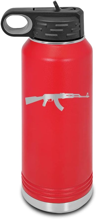 AK-47 Laser Engraved Water Bottle Customizable Polar Camel Stainless Steel with Straw - AK47 Kalashnikov Teal 32 oz