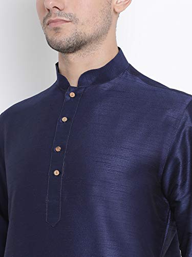 Image of VASTRAMAY VM Mens Silk Blend Kurta Pyjama Set - Classic Ethnic Attire for Timeless Style and Cultural Celebrations | Soft Comfortable Solid Full Sleeves Kurta and Churidar Pyjama Set
