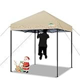 COBIZI 6.6x6.6ft Pop Up Canopy Tent, Heavy Duty Canopy Easy Set up All Weather Waterproof Outdoor Canopy Tent for Parties, Beach, Garden, Camping with 1 Handbag, 3 Adjustable Heights, UPF50+, Khaki
