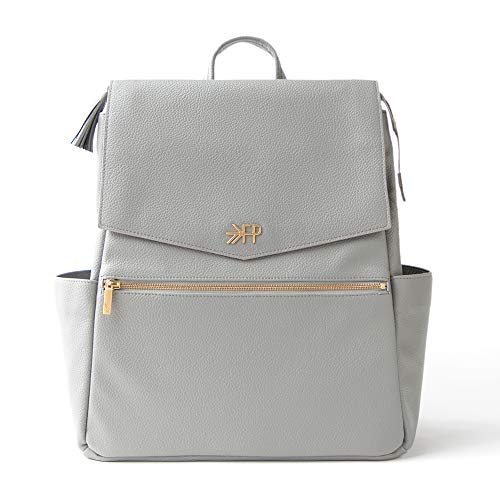 Freshly Picked - Convertible Classic Diaper Bag Backpack - Large Internal Storage 10 Pockets Wipeable Vegan Leather - Stone Gray