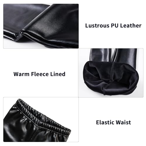 LOLANTA Girls Faux Leather Pants Kids Winter Fleece Lined Leggings Fashion Stretchy Trousers2