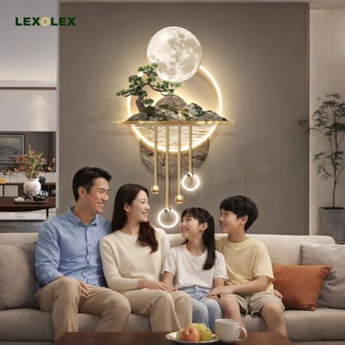 Image of Fairy Garden Moon LED Wall Light Decor with Smart RF Wireless Remote | Premium Metal Art Showpiece with Warm LED | Modern Luxury Wall Lighting for Living Room Bedroom Hall | 19 x 40 Inches
