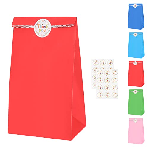 20PCS Paper Party Bags Gift Bags Red for Kids Party, Small Party Favour Bags Candy Bags Sweet Bags with 24PCS Stickers for Birthday Baby Shower Christmas Wedding Hen Party - 130 x 80 x 240mm