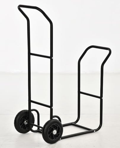 Outsunny Carro para leña de acero con 2 ruedas, leñera de interior y exterior multifunción, capacidad 100 kg, 77 x 42 x 105 cm, negro