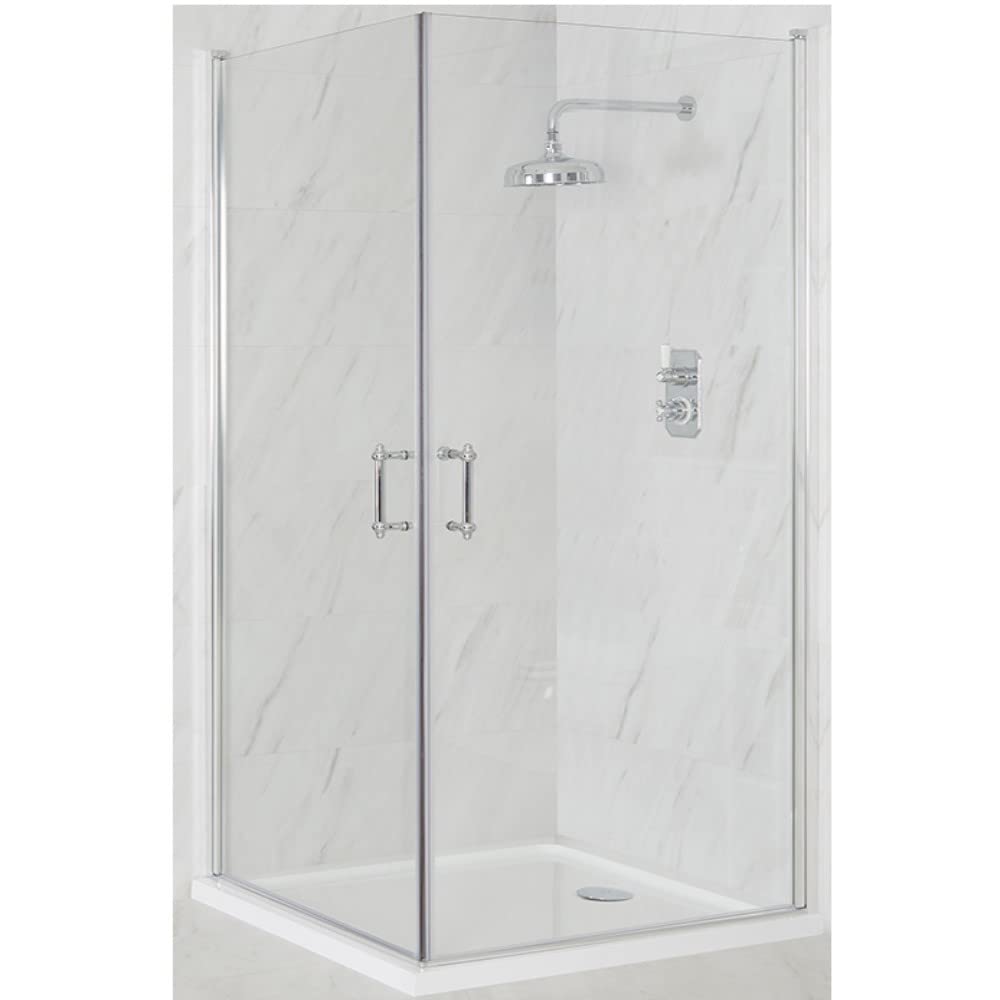 Milano White Langley Chrome Corner Double Hinged Door Shower Enclosure Tray - 1000Mm X 1000Mm