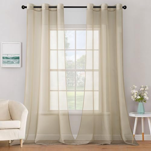 MIULEE Solid Color Sheer Curtains 84 Inches Long 2 Panels Set - Elegant Lightweight Grommet Light...