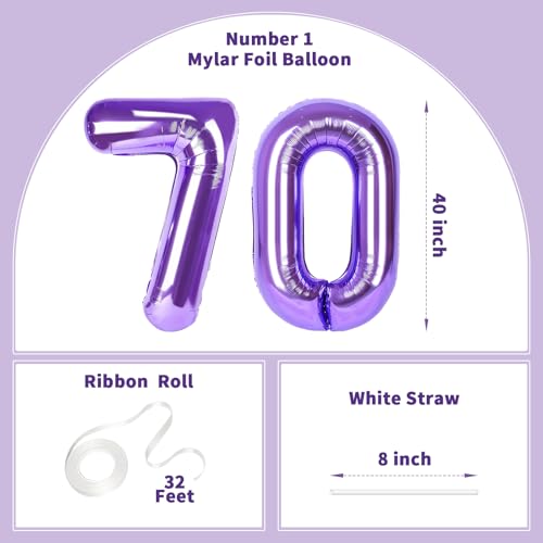 Image of Number Balloons for Birthday Decorations - 40 Inch Large Party Balloons 70, Purple Foil Number Balloons for Boys Girls, Balloons for Party Supplies