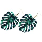 Healvian Pendientes de Hoja Monstera Verdes para Mujer Colgantes de Aleación Diseño Ligero y Resistente 1 Par Accesorios Ideales para Fiestas y Eventos de Verano