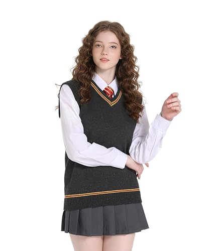 globazoe Unisex Vest Sweater Sleeveless Knit Pullover Wizard Halloween Costume JK Uniforms Black+Red M
