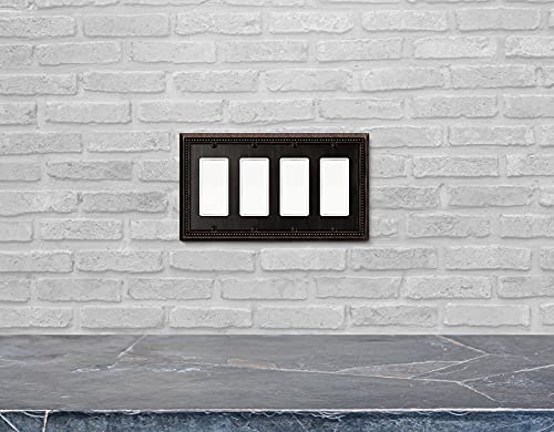 Image of Henne Bery Sunken Pearls Heavy Duty Decorative Wall Plate Switch Plate Outlet Cover (Quad Decorator, Aged Bronze)