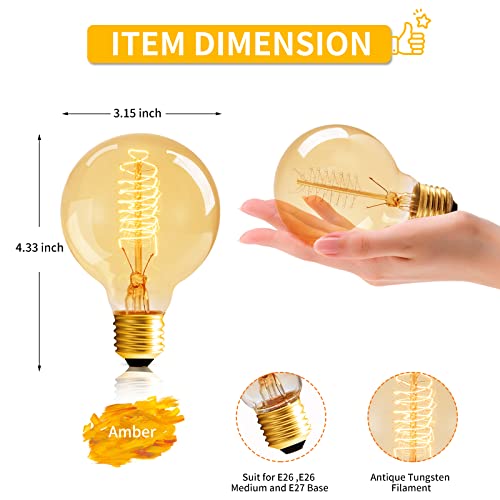 Hession Globe Edison Bulbs, 6-Pack 60W Vintage Edison Light Bulb, Spiral Filament Edison Bulbs, E26 Base - Amber Tinted - 120Vdimmable - G80 Decorative Lightbulbs #TOP1