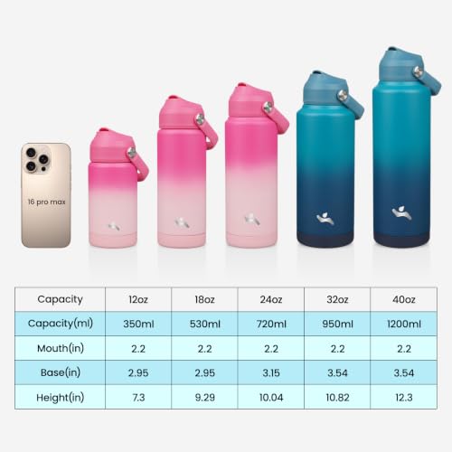 Image of Konokyo 32 oz Insulated Stainless Steel Sports Water Bottle with Straw Lid