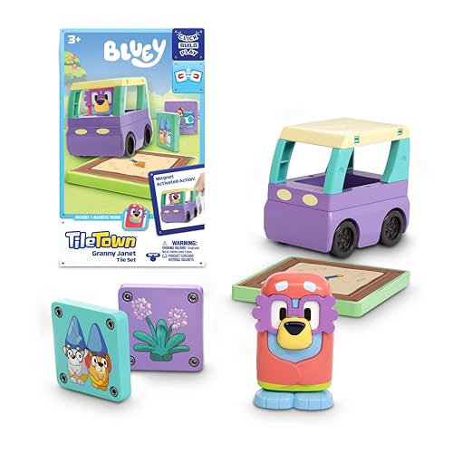 Tile Town Bluey Granny Janet 6-Piece Magnetic Tile Playset Interactive STEM Magnetic Tiles Toys Includes Bluey & Bingo Figures Action Tiles