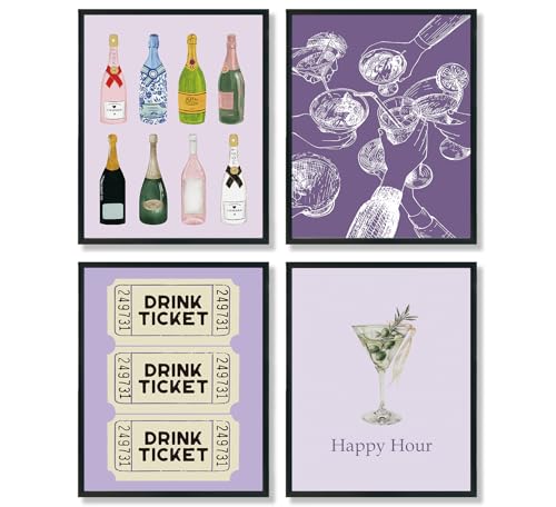ULEGIE Bar Cart Wall Decor，Trendy Retro Champagne Cocktail Cheers Wall Art