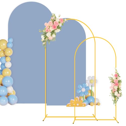 Metal Arch Stand and Cover 7.2FT, 6FT Set of 2 Wedding Arch Stand Backdrop Party Arched Frame with Dusty Blue Arch Cover Arched Backdrop Stands Cover for Birthday Bridal and Baby Shower Ceremony Decor