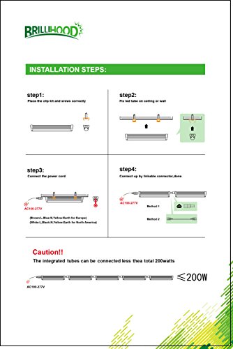 Brillihood LED T8 Integrated Single Fixture, 4FT, 20W, 6500K (Bright White), 2200lm, Utility Shop Light, Ceiling and Under Cabinet Light, Cooler Door Lighting Fixture (T8 Single Fixture) - Thumbnail 7