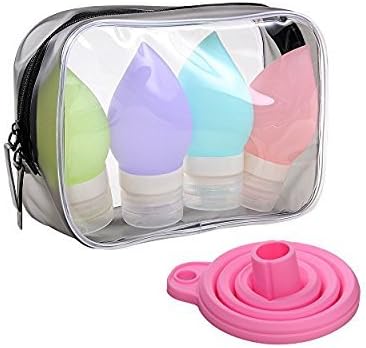 WINMORE Silicone Travel Bottles Containers Set 2.5oz, Refillable Squeezable Bottles Clear Toiletry Cosmetic Bag and Collapsible Funnel