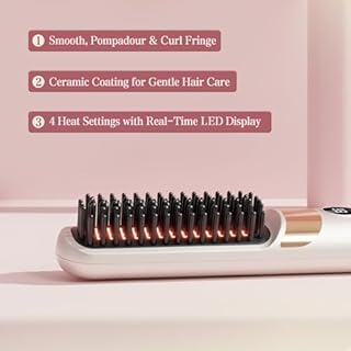 HRYYDS Go Brush Pro UK Cordless Hair Straightener Brush - Portable Rechargeable Ceramic Styling Brush with 4 Adjustable Heat Modes & LED Display, Perfect for Travel & Everyday Use (Cream White)