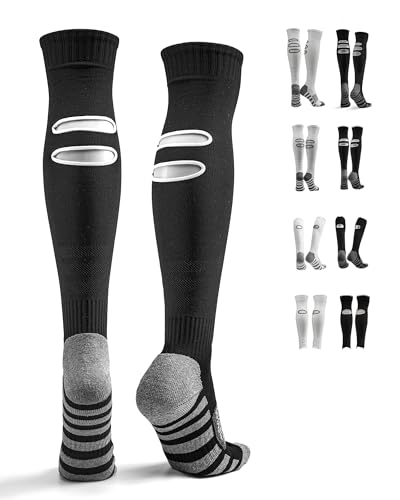 Adult Soccer Socks Men and Women, Pre Cut Breathable Hole Football Socks, Anti Slip Knee High Athletic