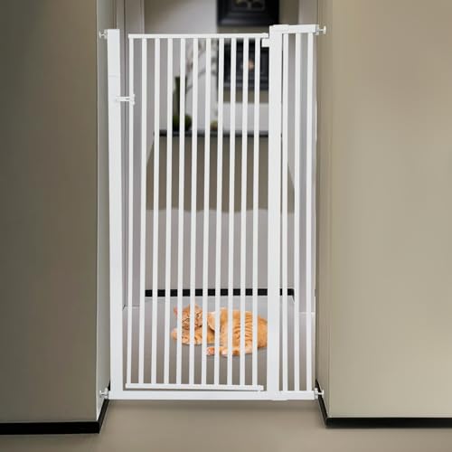 ieLsngai Haustiergitter Extra Hoch Höhe 150cm, Breite verstellbar 90-97cm, Sicherheits-Haustiergitter, Automatische Schließung, Stababstand 3.5cm, 270°Türöffnung,Ohne Bohren für Treppen/Türen