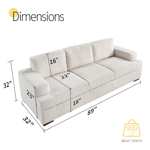 image for VanAcc 89in Comfy Couch, 3 Seater Sofa with Wood Legs, Deep Seat Sofa-