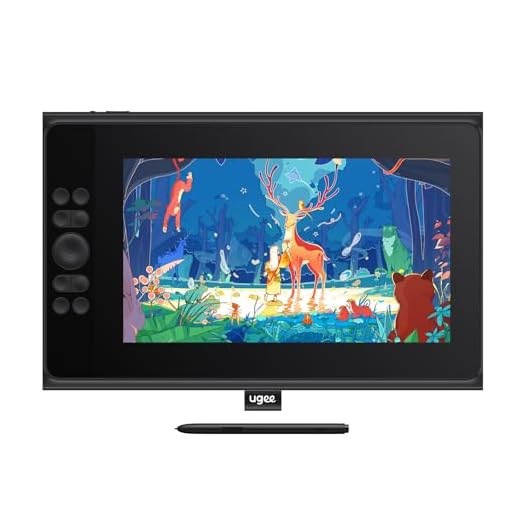 Tablette Graphique avec Ecran UGEE UE12 Plus 11,9 Pouces, Gamme de Couleurs 147% sRGB, Ultra-Wide Color Gamut Moniteur de Dessin avec Roulette et 8 Touches de Raccourci pour Windows/Mac/Android