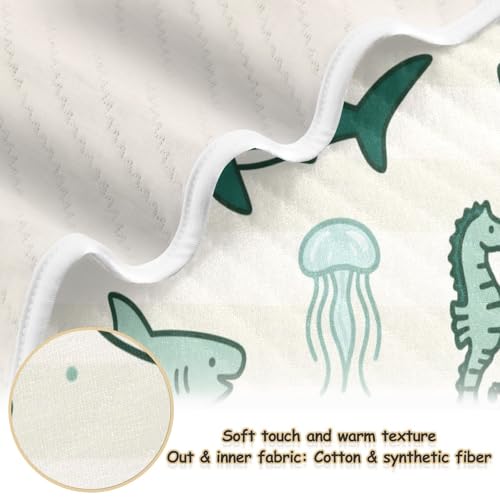 Custom Ocean Animal Fish Shark Green Beige Cotton Blanket Soft Personal Bunny Blankets for Kids for Newborns, Infants, & Toddlers 30x40in mantitas para2