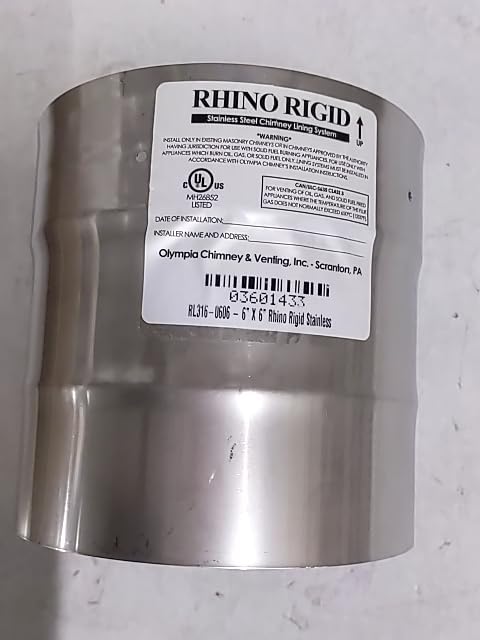 6 x 6 in. Rhino Rigid Stainless Steel 316L Chimney Liner